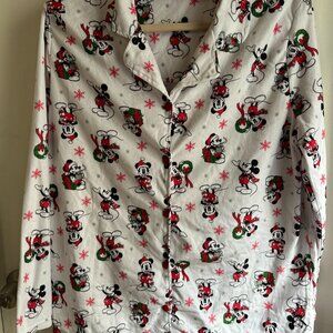 Disney Mickey Mouse Christmas Pajama Set Women XL Holiday Fleece Button Top